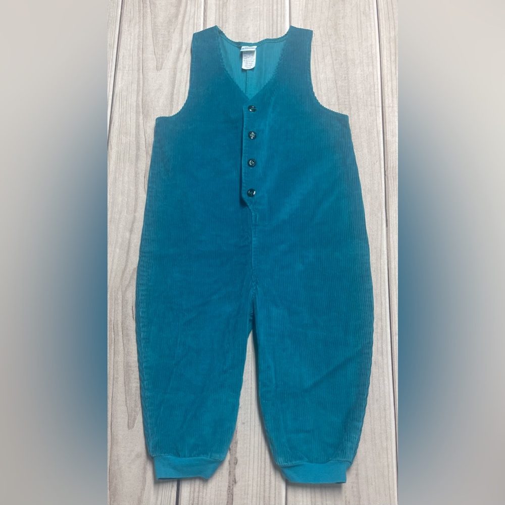 Vintage After The Stork Size 4T Corduroy One Piece Button Front Overalls Teal
